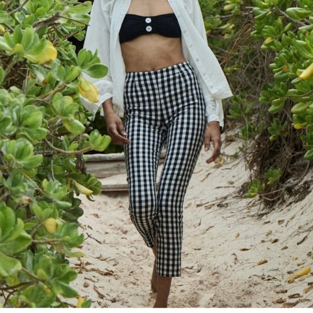 Doen Black and White Gingham waffle Cropped Pants Size 6